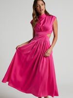 Cutout Mock Neck Sleeveless Ruched Dress - Ladyez
