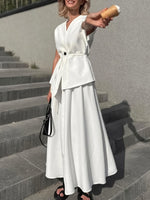 One Button Short Sleeve Top and Skirt Set