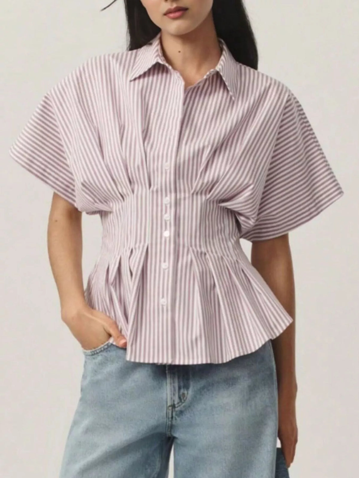 Striped Cinched Waist Shirt