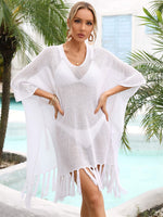 Angel Wings Fringe Trim Dolman Sleeve Openwork Cover-Up - Ladyez