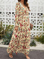 Frill Printed V-Neck Flounce Sleeve Dress