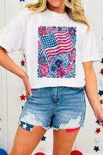 Floral Flag Aesthetics Patriotic Graphic T Shirt