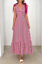 Printed V-Neck Tie Shoulder Midi Cami Dress