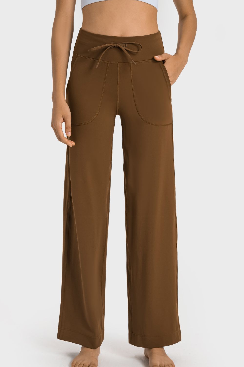 Millennia Drawstring Waist Wide Leg Sports Pants with Pockets - Ladyez