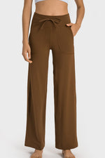 Millennia Drawstring Waist Wide Leg Sports Pants with Pockets - Ladyez