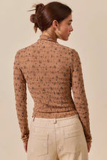 SO ME Floral Print Textured Long Sleeve Knit Top