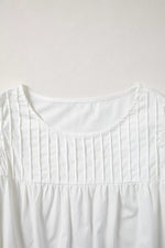 Lace Detail Flutter Sleeve Pleated Round Neck Blouse