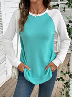 Contrast Raglan Sleeve Waffle Knit T-Shirt