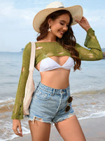 Distressed Boat Neck Long Sleeve Cover Up - Ladyez