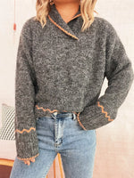 Ribbed Contrast Trim Long Sleeve Sweater