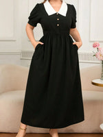 Plus Size Contrast Collar Short Sleeve Dress - Ladyez