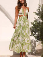 Tropical Print Backless Maxi Sleeveless Dress - Ladyez