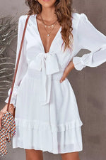 Elegant Tie-Front Ruffle Mini Dress with Smocked Wiast