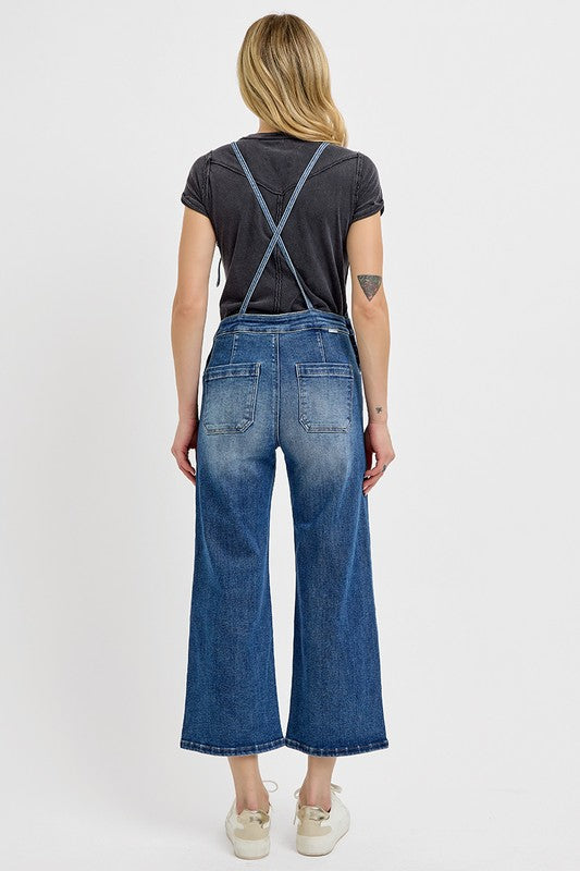 RISEN Full Size Knotted Strap Denim Overalls with Pockets Plus Size - Ladyez