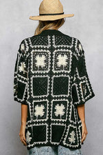 POL Button Down Openwork Floral Crochet Shirt with Granny Square Pattern