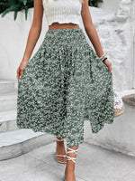 Slit Smocked Printed Skirt
