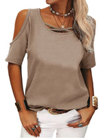 Full Size Crisscross Cold Shoulder Casual T-Shirt Plus Size - Ladyez