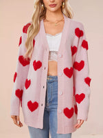 Heart Pattern Knit Button-Up Cardigan