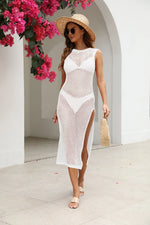 Cutout Openwork Round Neck Sleeveless Cover-Up - Ladyez