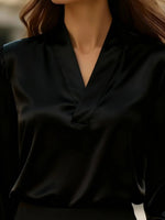 Satin V-Neck Long Sleeve Blouse
