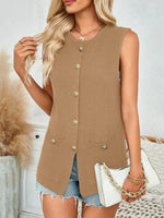 Button Down Round Neck Knit Vest