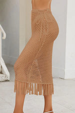 Fringe Openwork High Waist Swim Skirt - Ladyez