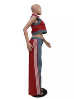 Zip Front Crop Top and Striped Pants Set