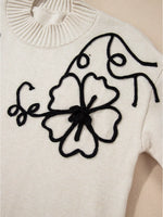Flower Stitching Mock Neck Sweater