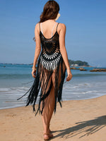 Fringe Openwork Spaghetti Strap Cover-Up - Ladyez