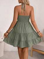 Casual Halter Neck Tiered Mini Dress