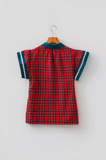 Plaid V Neck Short Sleeve Shift Blouse