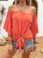 Tied Solid Off-Shoulder Blouse - Ladyez