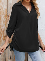 Drawstring Johnny Collared Three-Quarter Sleeve Top