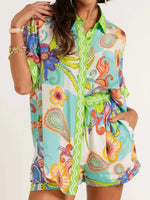 Printed Button-Down Shirt and Shorts Set