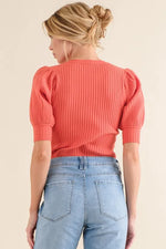 And The Why Puffed Half Sleeve Rib Basic Bodysuit - Ladyez