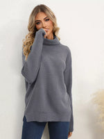 Slit Turtleneck Dropped Shoulder Sweater
