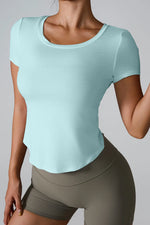 Cutout Round Neck Short Sleeve Active T-Shirt - Ladyez