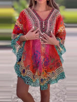 Floral Print V-Neck Cover Up - Ladyez