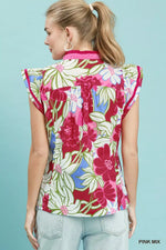 Umgee Bold Floral Flutter Sleeve Top