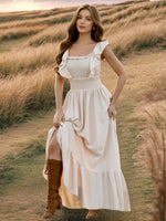 Ruffled Smocked Square Neck Maxi Dress
