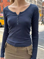 Striped Long Sleeve Henley T-Shirt