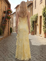 Ruffled Trim Slit Floral Maxi Dress