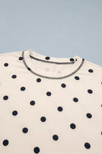 Exposed Seam Detail Polka Dot Loose Tee Drawstring Shorts Set