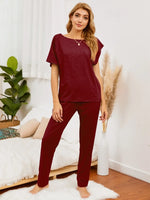 Boat Neck Top and Pants Lounge Set - Ladyez