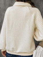 Textured Half Button Collared Sweatshirt