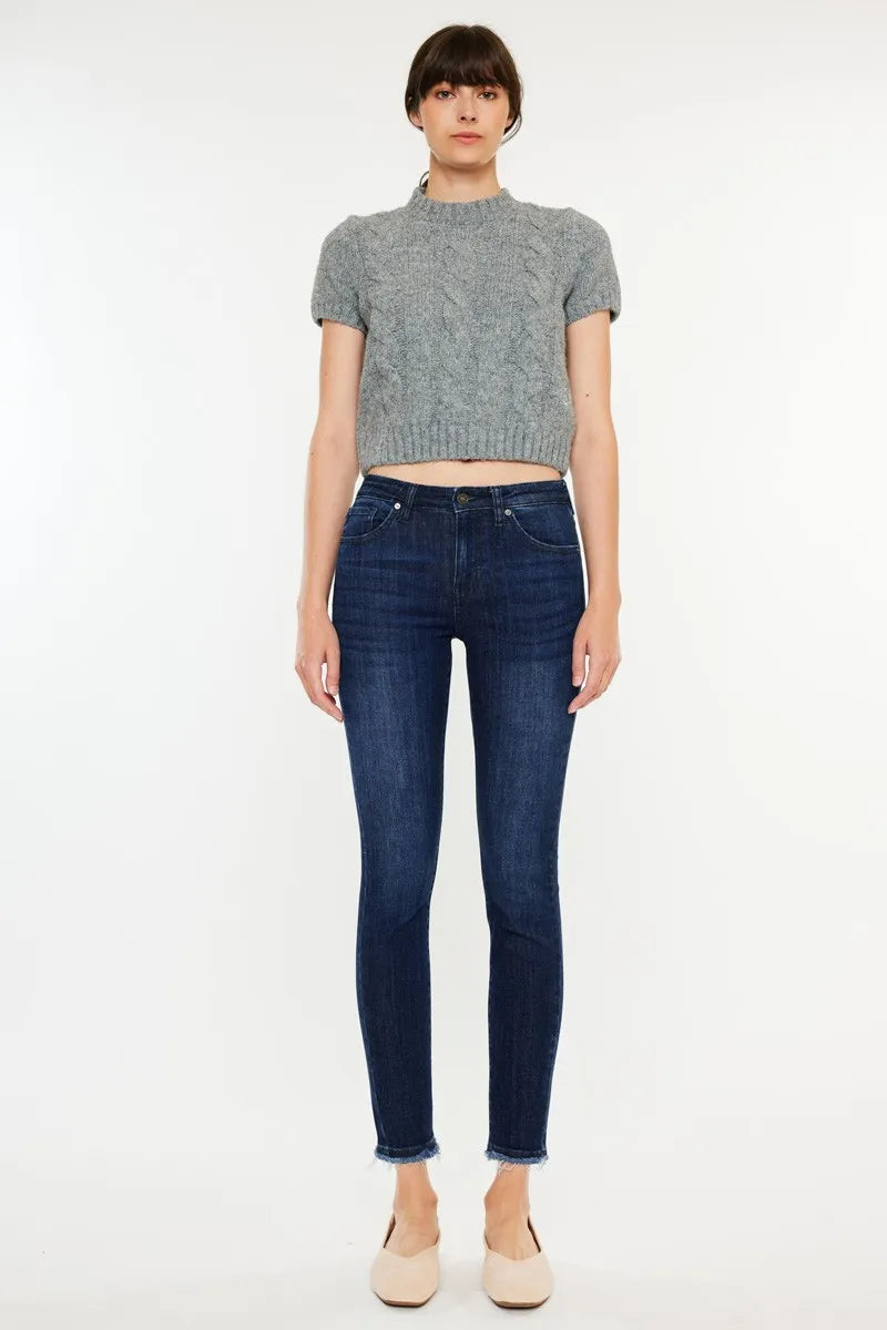 Kancan High-Rise Slim Fit Raw Hem Ankle Jeans - Ladyez