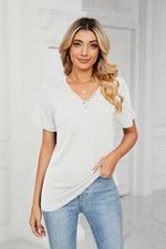 Decorative Button V-Neck T-Shirt