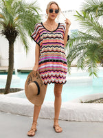 Angel Wings Rainbow Stripe Scalloped V-Neck Cover-Up Dress - Ladyez