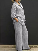 Full Size Long Sleeve Shirt and Pants Set Plus Size