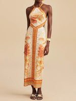 Floral Print Halter Neck Maxi Dress